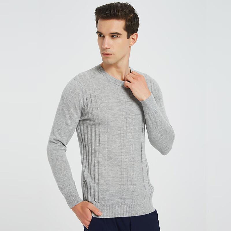 Hengyuanxiang Men's Fine Spun Pure Cashmere Round Neck Thin Sweater