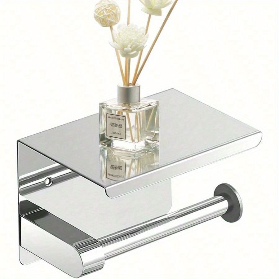 Держатель для туалетной бумаги из нержавеющей стали, держатель для рулона бумаги с отверстием для полки, настенное крепление для держателя туалетной бумаги (черный)