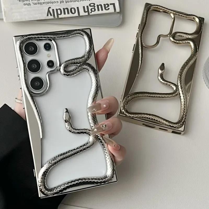 Роскошный чехол с 3D-змеей с гальваническим покрытием для Samsung Galaxy S25 S24 S23 FE S22 Ultra, мягкий силиконовый, с теплоотводом, противоударный