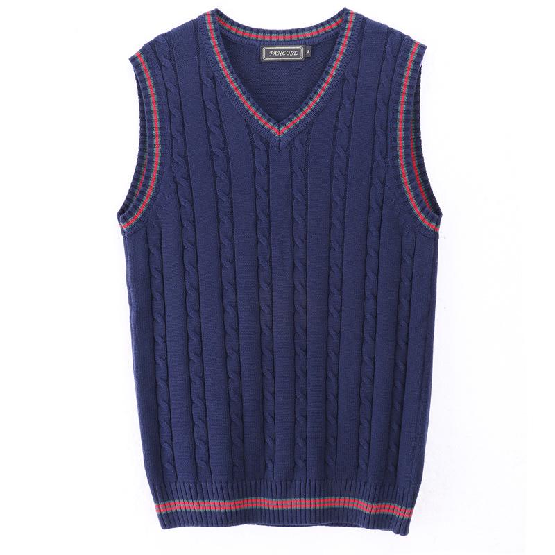 Мужской тонкий трикотажный шерстяной жилет с V-образным вырезом - модный корейский свитер без рукавов