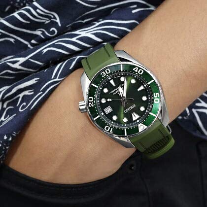 20 мм ремешок для часов NBR резиновый военный зеленый изогнутый конец для Seiko SUMO SBDC057 и других SBDC031, SBDC033, SBDC049,