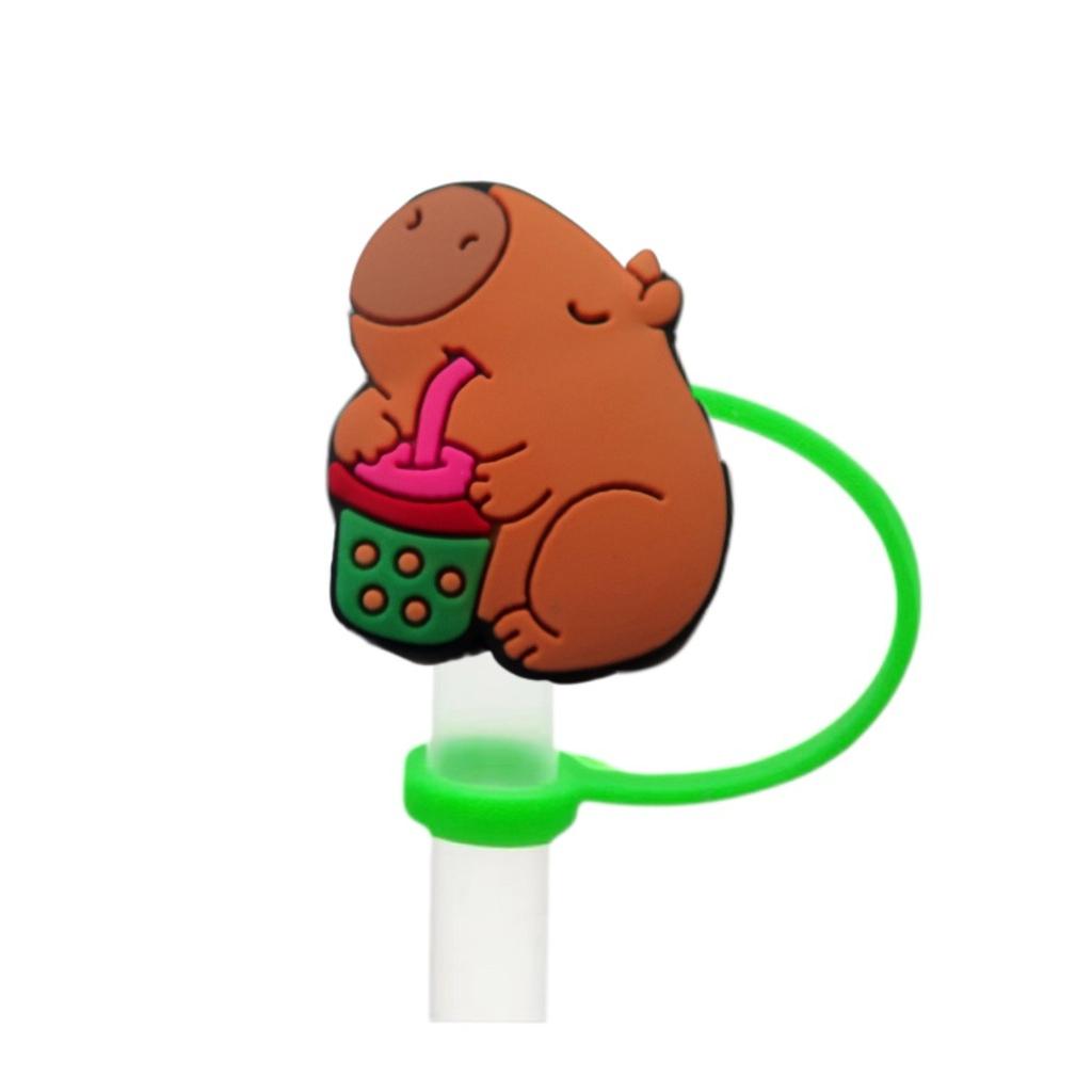 Cute Capybara 10mm Straw Cap Compatible with Stanley Cup Accessories Decoration Dustproof Straw Stopper Silicone Straw Cap