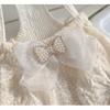 White Lace Pet Cami Dress Pearl Bow Rhinestone Decor Summer Sleeveless Skirt for Small Dogs Maltese Yorkshire