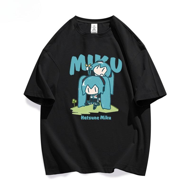 2026 Hot Sale Hatsune Miku Collaborates on Future MIKU Line Style Short Sleeved Cotton Printed New Casual Men's and Women's Clothing Loose Tee Top