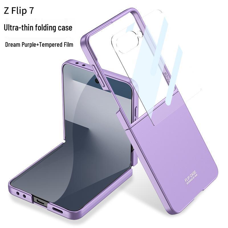 GKK Однотонный противоударный ПК-чехол для Samsung Z Flip7 - Большое окно, Ощущение кожи, Трансграничный, Защита складного экрана
