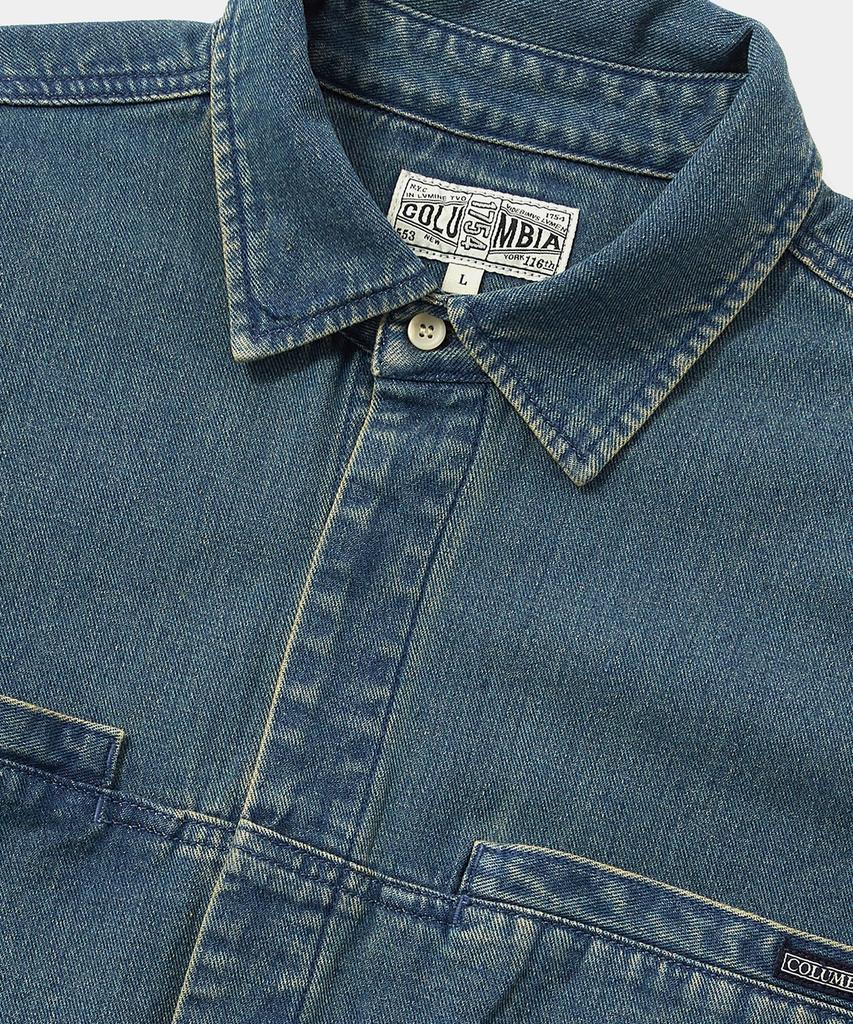 КОЛУМБИЙСКИЙ УНИВЕРСИТЕТ Columbia Trajan Label Скрытый карман Джинсовые рубашки с коротким рукавом Полуночный деним