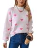 Heart Jacquard Round Neck Pullover Sweater for Women - Autumn/Winter Valentine's Day Style