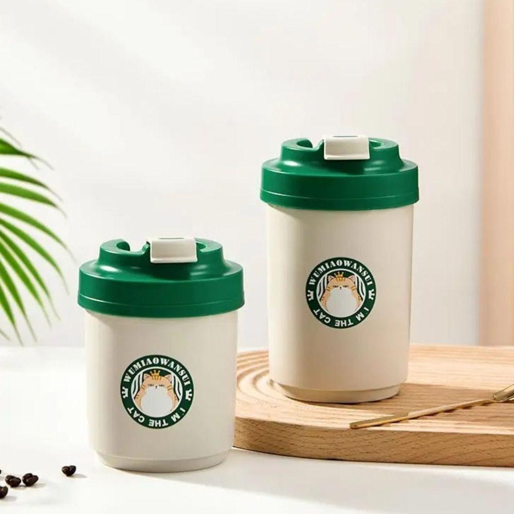 Double Layer Coffee Cup Cartoon Cat Pattan Coffee Tumbler Portable Vacuum Flasks Cup Travel