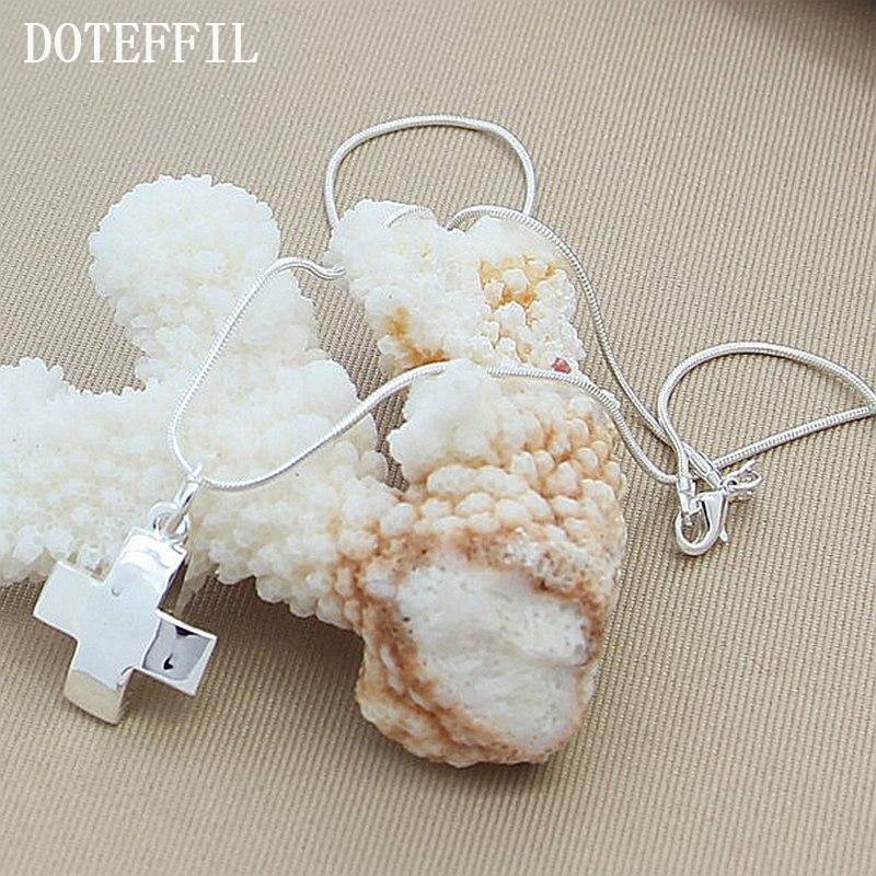 DOTEFFIL 925 Silver Cross Pendant Necklace 16-30 Inch Snake Chain For Women Man Wedding Engagement Party Jewelry