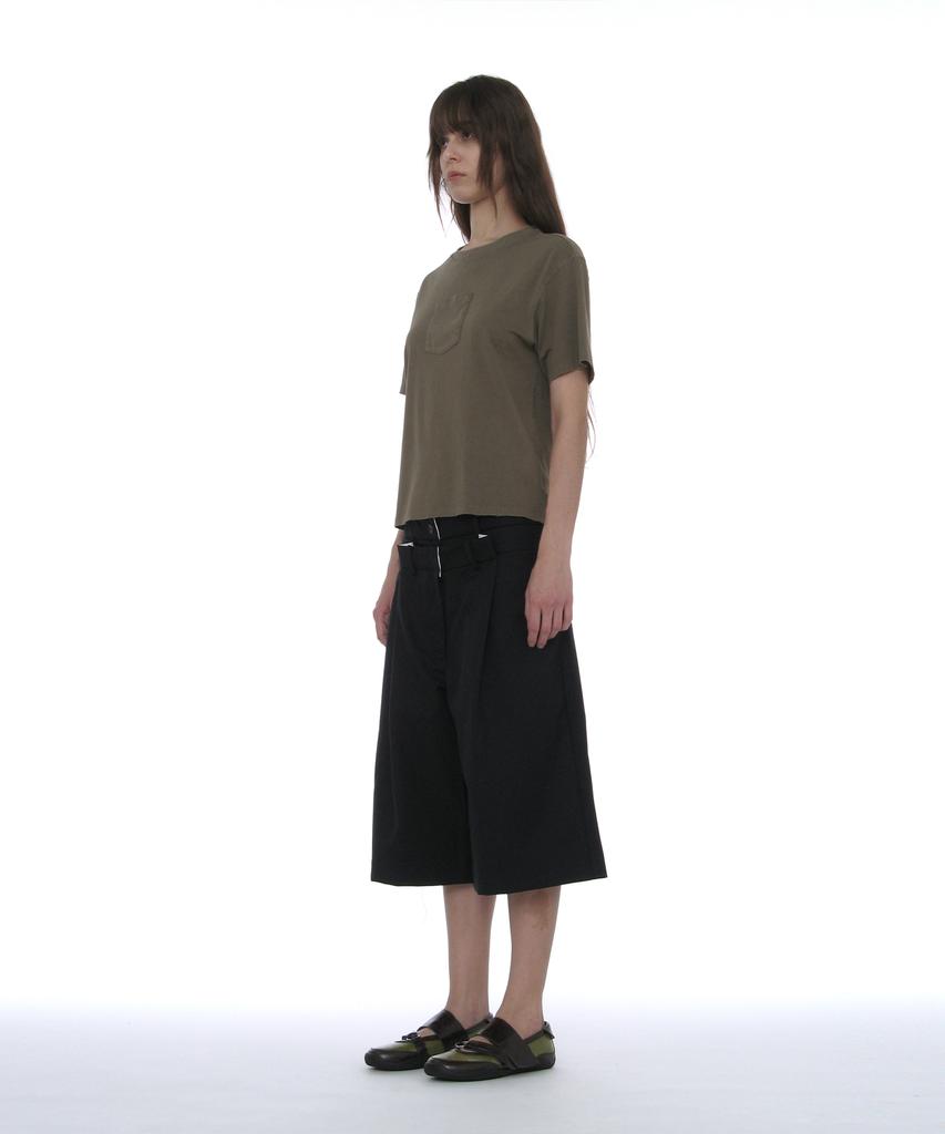PARTIMENTO WOMEN Double Layer Waist Bermuda Pants_Dark Navy