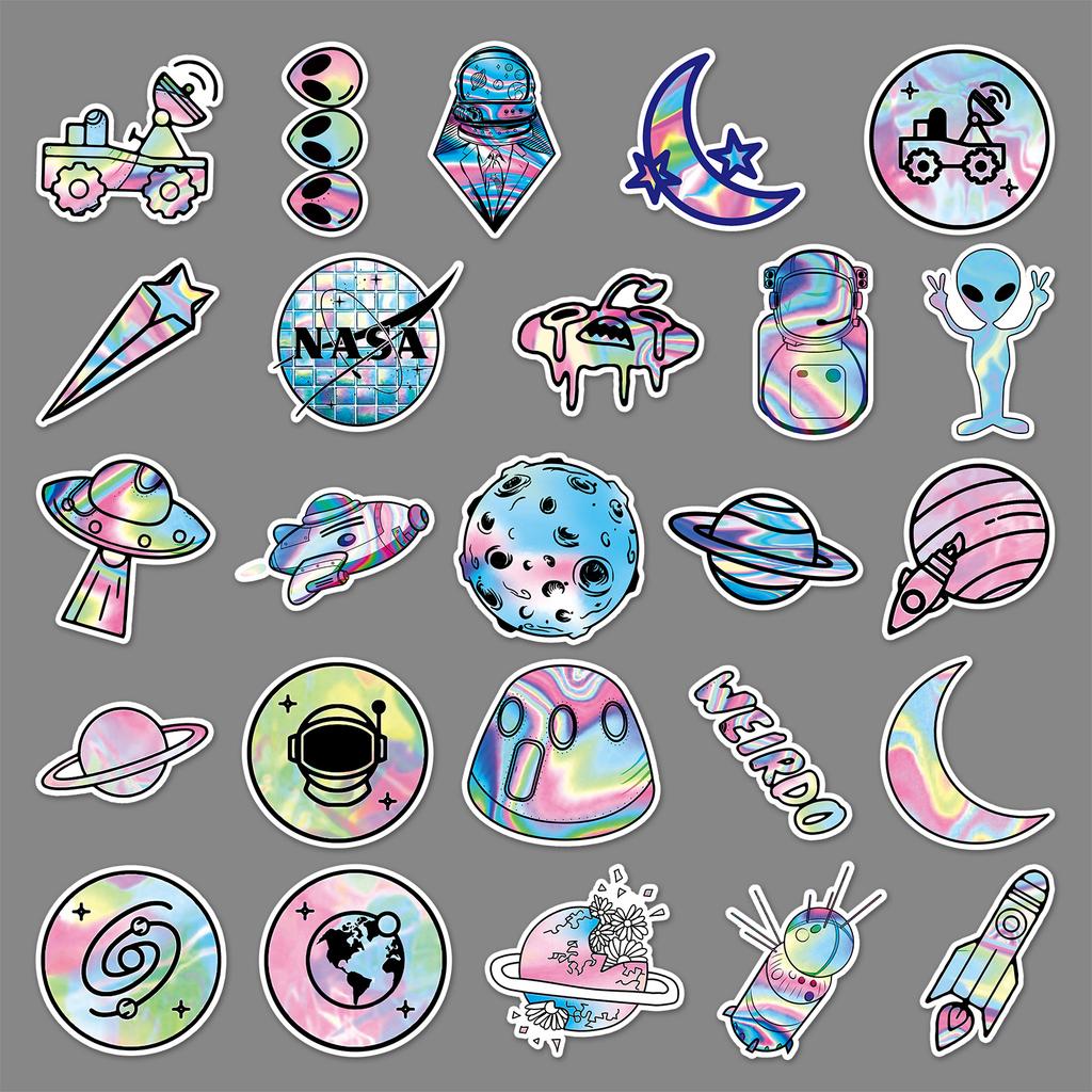50 Pictures of Universe Graffiti Personality Laser Alien Trend DIY Skateboard Water Cup Suitcase Stickers Waterproof