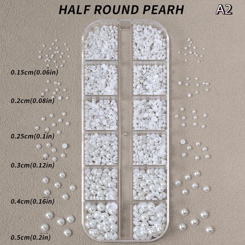 6/12 Grids/Box Colorful Round Pearls Nail Beads Charms Caviar Jewels Half Round Pearl Gems for DIY Nail Art Decoration