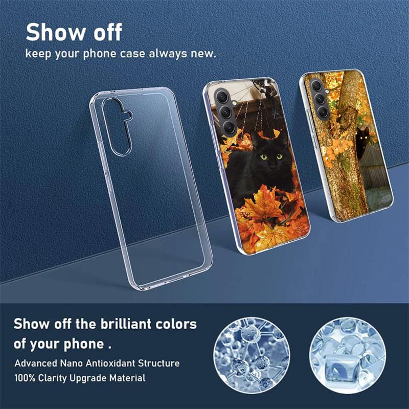 Autumn Maple Leaf Black Cat Phone Case for Samsung A16 A26 A36 A56 A17 A37 A57 A07 A06 A02S A03 A04S A05S Galaxy Note 20 10 A50S