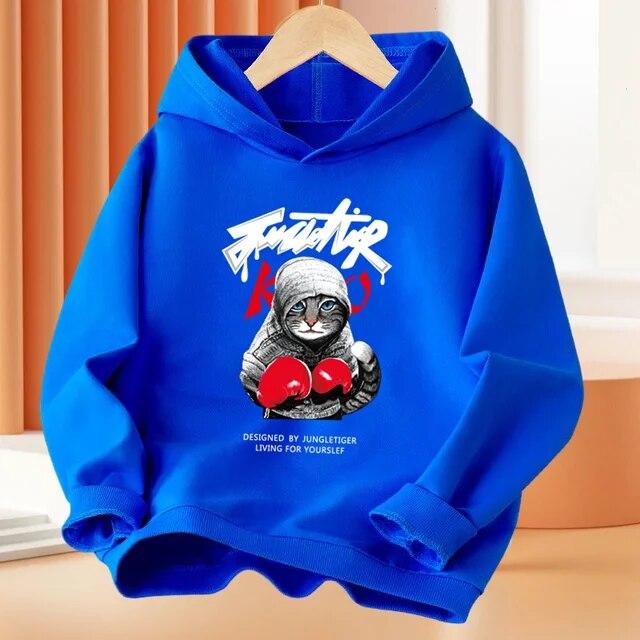 Детские толстовки с забавным милым котом и принтом животных, пальто с капюшоном, модная спортивная одежда на весну и осень для мальчиков и девочек