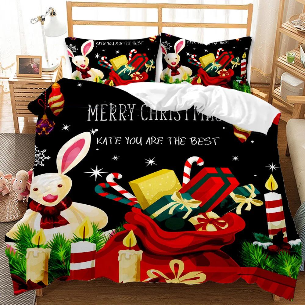 Super Soft Comfortable 3d Bedding Set Happy Christmas Reactive Print Snowflake Deer Duvet Set King Size Merry Christmas Bed Set