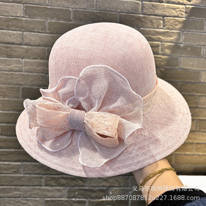 New sun hat women's summer thin bow bucket hat basin hat Korean version foldable sunscreen sunscreen mesh gauze hat