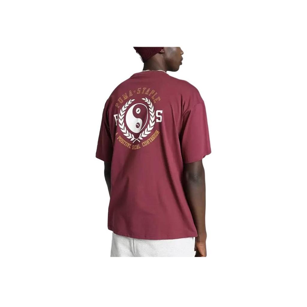 Puma X Staple Graphic Tee Letter Print Crew Neck Short Sleeve T-Shirt Men Tops Burgundy 622201-22