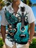 Guitar Wing Print Lapel Shirt: Breathable and Skin-friendly Fabric with a Smooth Drape. Suitable for Summer Travel, Casual Gatherings, and Daily