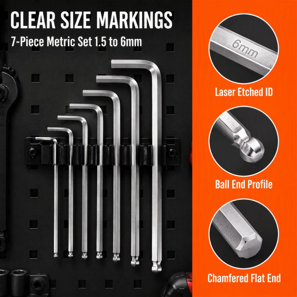 7pcs Repairing Kit Hex Key Wrench Set Extended Length Hex Ball Wrench Mechanical Work