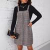 Европейское и американское женское клетчатое платье-комбинезон на молнии и с карманами - Мода весна/осень
