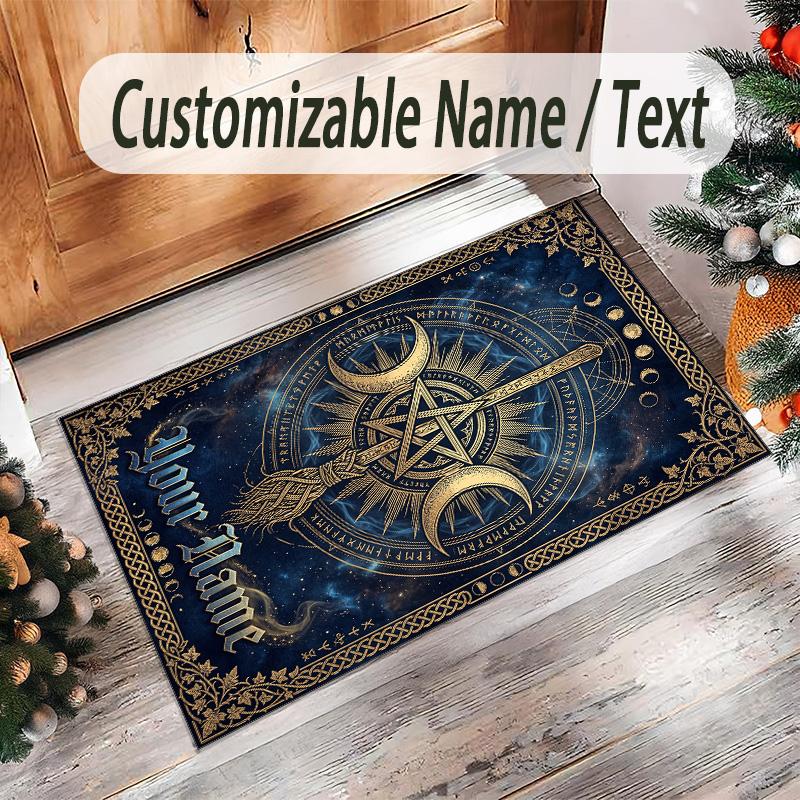 Space Cosmic Theme Crystal Velvet Rug Personalized Custom Name Text Soft Floor Mat Home Decor