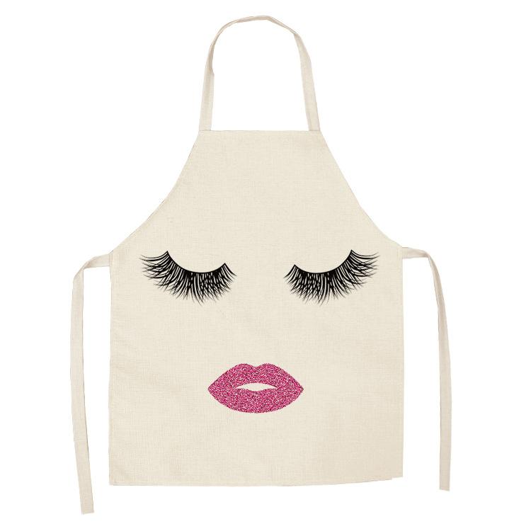 Eyelash Printing Apron Clean Art Sleeveless Home Kitchen Cooking Apron Chef Clothing Cotton Linen Bib for Adults