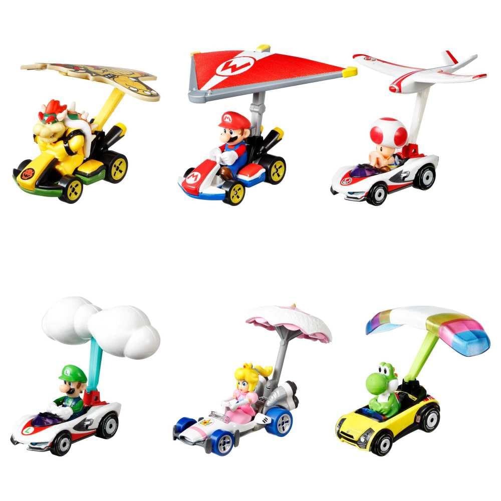 Hot Wheels Diecast Mario Kart Princess Peach B Dasher Kart with Peach Parasol and Glider