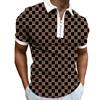 Men Slim 3D Small Plaid Print Short Sleeve Zipper POLO