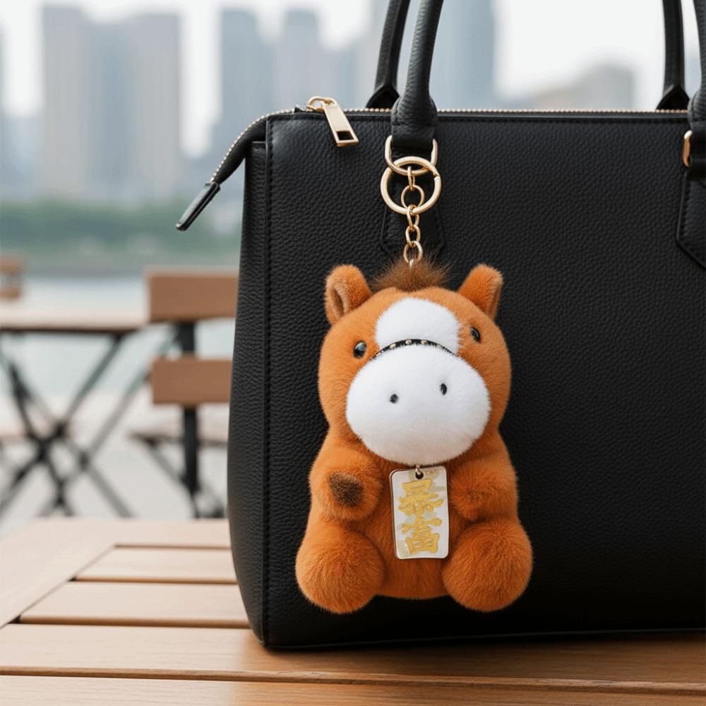 13cm Horse Plush Keychain Cartoon Stuffed Animal Keyring Funny Zodiac Pony Figurine Students Bags