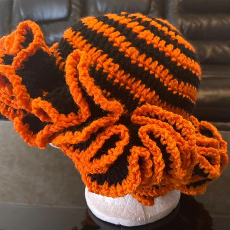 NEW Women Crochet Bucket Hats Y2k Fashion Pleated Ruffles Knitted Hat