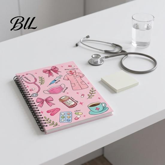 Healthcare Practitioner Journal Medical Themed Coil Notebook, Double Cover Design Thick Ink-proof Paper Cute Hospital Stationery Notepad, Spiral Bound