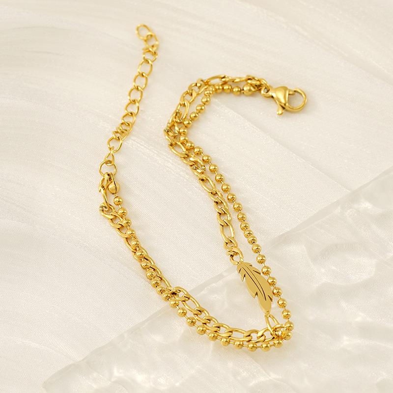 Стильная и простая новая цепочка с бусинами Figaro с двумя перьями, украшение для ступни, браслет на щиколотку из нержавеющей стали с перьями