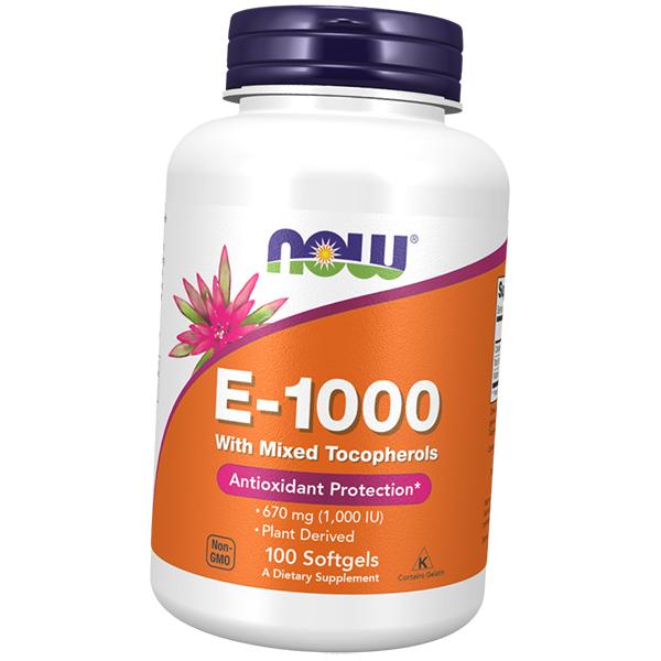 Витамин Е, Смесь токоферолов, Vitamin E-1000 Mixed Tocopherols, Now Foods  50гелкапс (36128427)