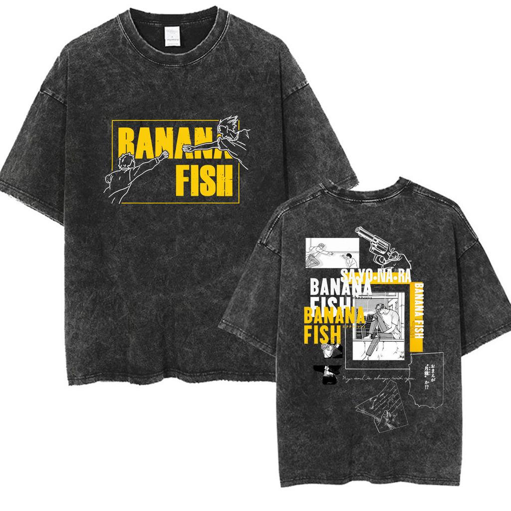 Vintage Washed Banana Fish Ash E Eiji Anime Graphic T Shirt Men Women Casual Fashion Cozy Cotton Short Sleeve T-shirt streetwear