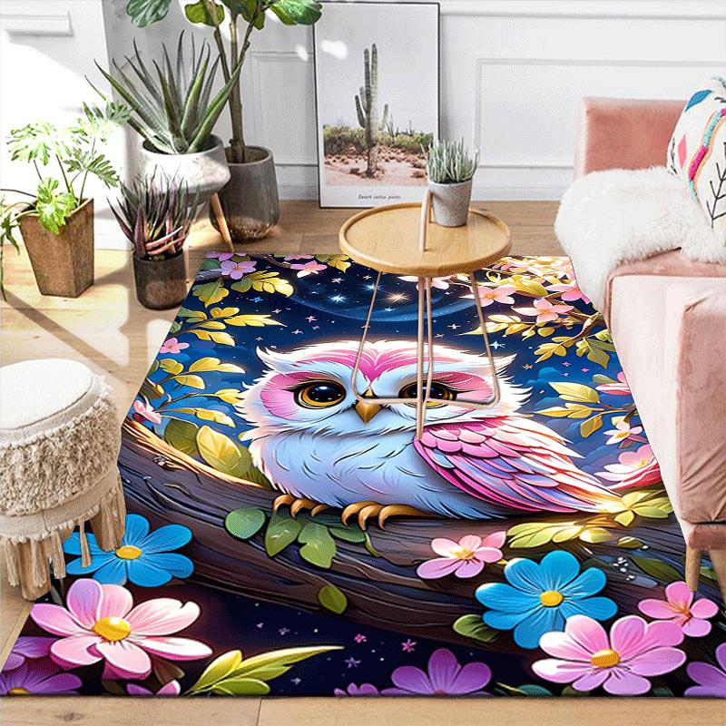 1pc Pink Owl Design Area Rug - Soft, Anti-Slip, and Durable Gaming Room Decor for Bedroom
