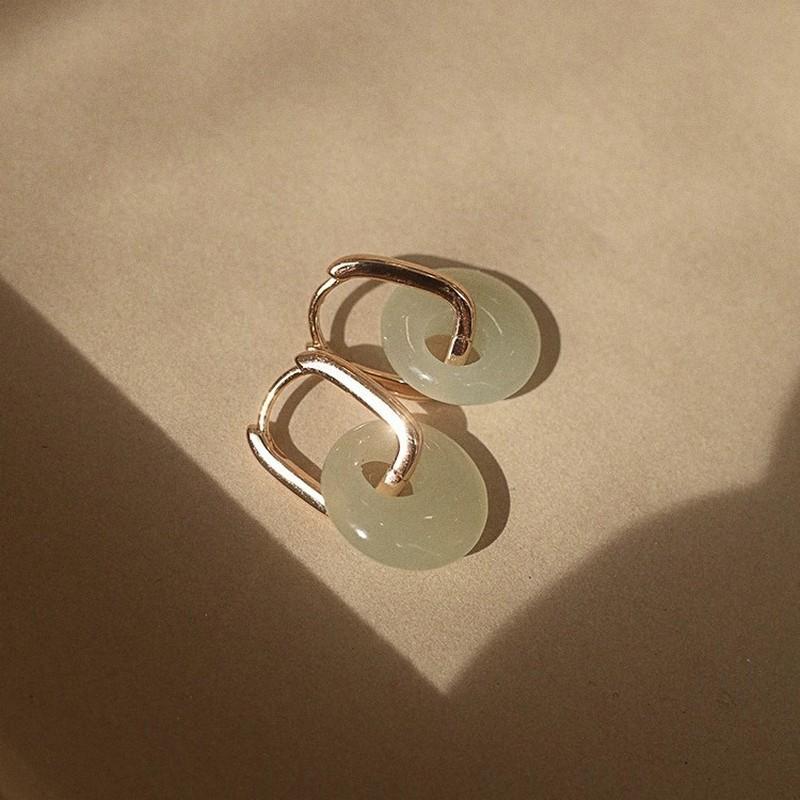 Элегантные серьги в китайском стиле с имитацией нефрита Хэтянь в виде пряжки мира для женщин - Пара круглых серег