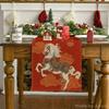 Artoid Mode Propitious Clouds Steeds Red Chinese Zodiac Horse Happy 2026 Lunar New Year Table Runner, Spring Festival Winter Kitchen Dining Table