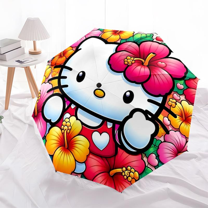 1pc Hello Kitty Automatic Folding Umbrella] Durable Iron Frame & Rod, Portable Folding, Makes a Great Holiday Gift yy251016273