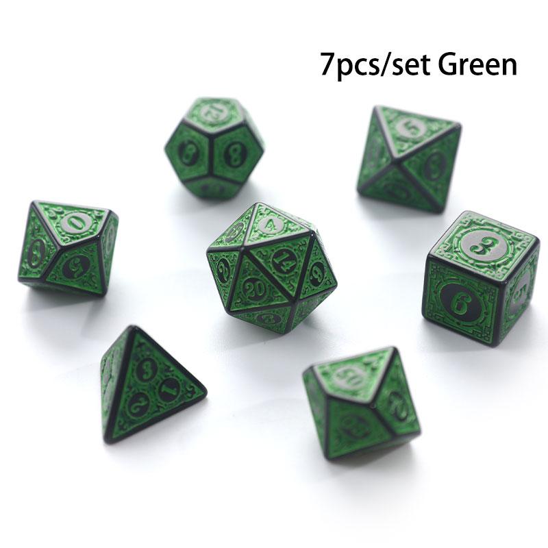 7Pcs/Set Polyhedral Antique Carved Pattern Dice D4 D6 D8 D10 D% D12 D20 DND RPG Digital Table Game