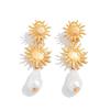 Salircon Vintage Gold Color Sunflower Pendant Earrings for Women 2026 Luxury Imitation Pearl Earring Fashion Party Jewelry Gift