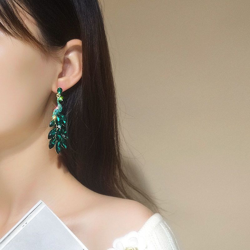 Ювелирные изделия для женщин, длинные висячие серьги золотого цвета с павлином для женщин, свадебные серьги, подарок на годовщину