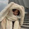 New Fashion Scarf Hat Glove 3 Piece Women Cute Big Ear Bunny Winter Warm Soft Thickening Pocket Hats Hooded