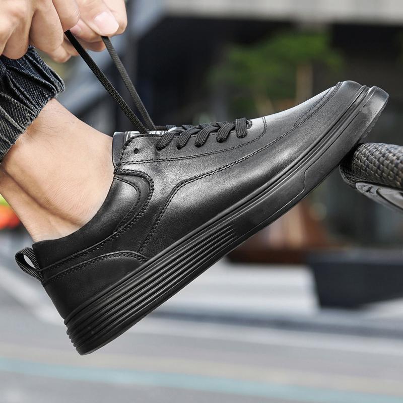 Fashion Lace-Up Mens Fashion Sneakers High Quality Male Comfortable Walking Shoe Simple Men Casual Flats Genuine Leather Skate Shoes Men