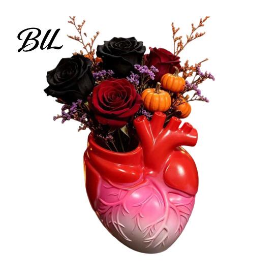 Halloween Home Decor Hand Holding Human Heart Organ Vase, Gothic Anatomical Shaped Creative Dried Flower Holder Spooky Desktop Pot for Living