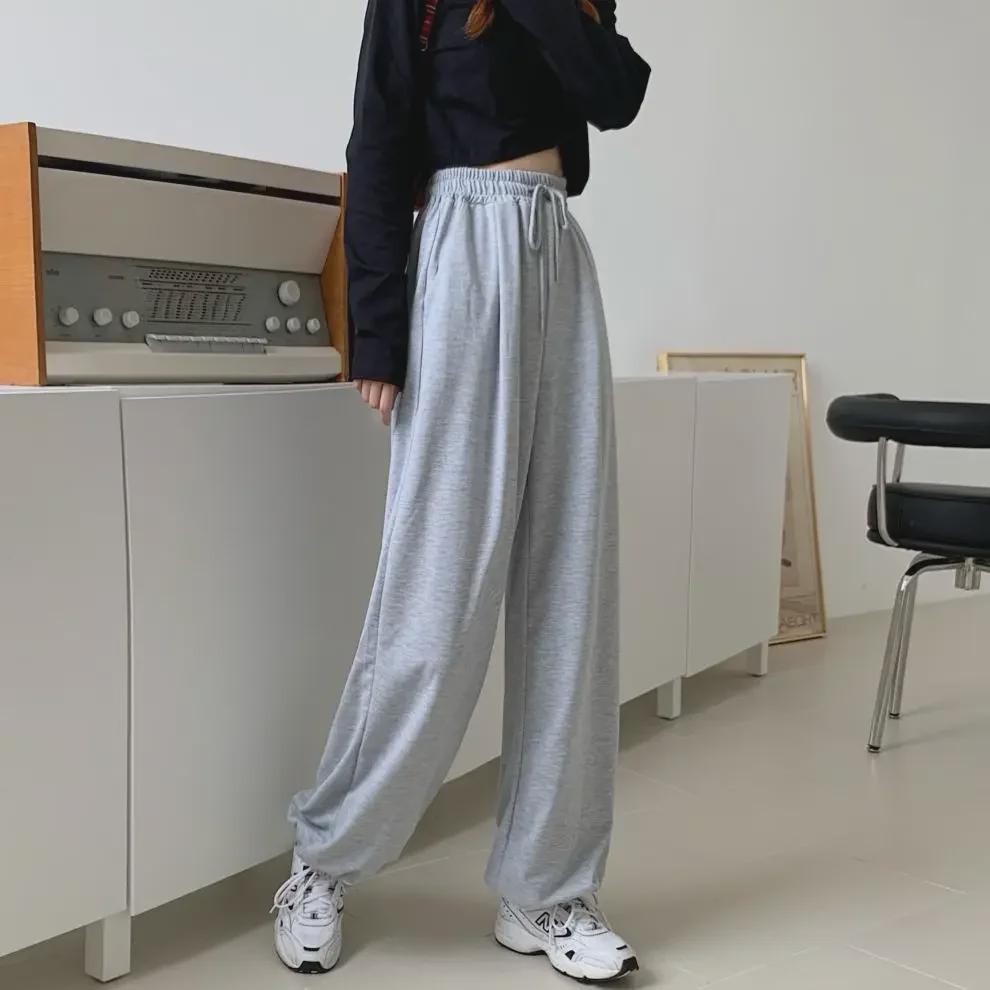 6535 Хлопковые корейские повседневные серые спортивные леггинсы с высокой талией для весны и осени