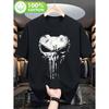 Men's black cotton t-shirt with bold white skull graphic, relaxed fit, short sleeves, crew neck, soft breathable fabric for casual daily wear or