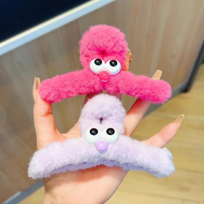 Осень/Зима Милая Плюшевая Заколка-Краб с Большими Глазами для Женщин