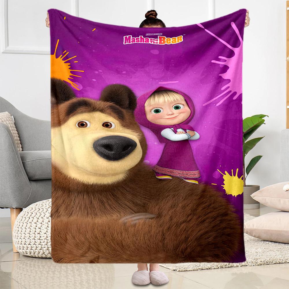 Masha Bear Blanket Soft Warm Cozy Suitable for Picnics Seaside Chair Four Seasons Multipurpose Playful Design Best Holiday Gift for Friends Family