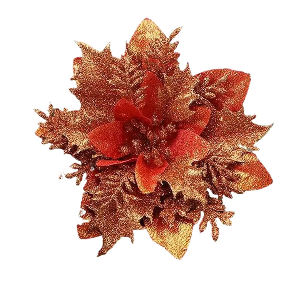 Glitter Poinsettia 5.5 Inch Artificial Flower Christmas Clip Stem Christmas Tree Ornaments For Wedding Party Wreath Decoration