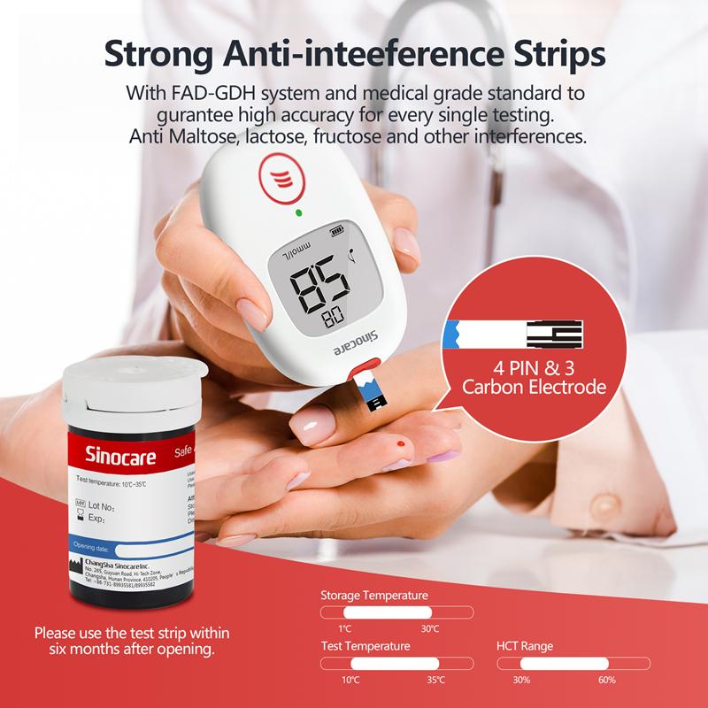 Sinocare Безопасный монитор уровня глюкозы в крови AQ-Voice с 25/50/100/200 тест-полосками и ланцетами для диабета с голосовым напоминанием, высокая точность